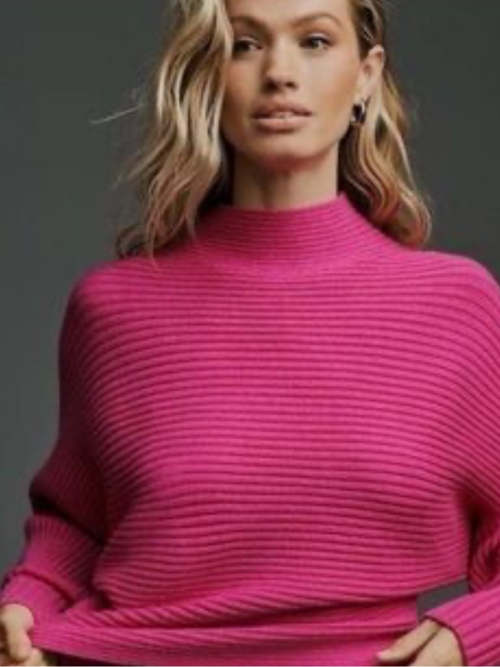 Anthropologie XL Ribbed Mock Neck Sweater in Bright Pink